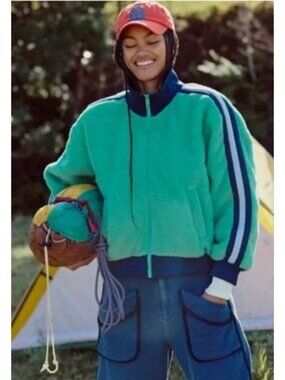 Free People NWT FP Movement Fleecy Sherpa Scrunchy Pippa Jacket Green Size S